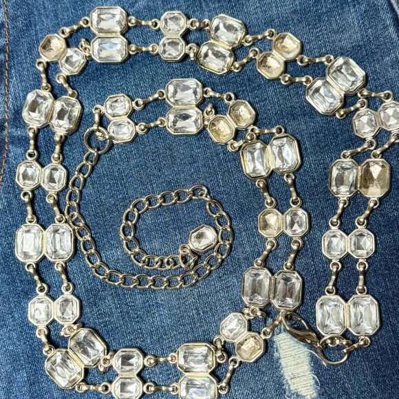 Vintage Women's Chain Jeweled Belt Silver/Gold Jeweled Rhinestone Metal SZ: S-M - Picture 4 of 9